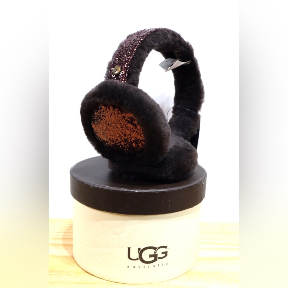 Ugg Australia Shearling Sheepskin Wired Earmuffs In Black With Glitter